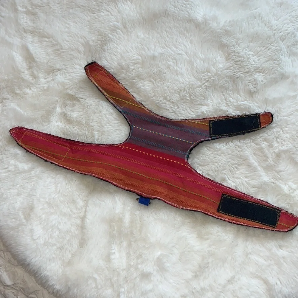 Reversible cat harness hand crafted by me black colors polyester and multi color